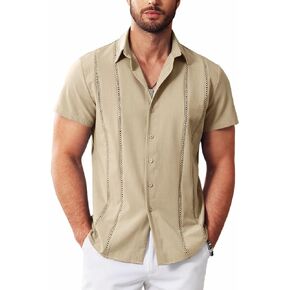 قمصان رجالية كاجوال من Guayabera كوبي بأزرار سفلية وأكمام قصيرة، قميص صيفي للشاطئ المكسيكي
