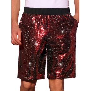 Lars Amadeus Sequins Shorts for Men's Summer Elastic Waist Party Disco Shiny Short Pants