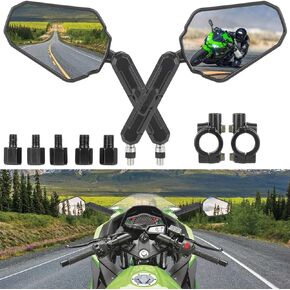 Motorcycle ATV Rearview Side Mirror For 7/8" Handlebars With Mirror Adapter Compatible With Polaris Sportsman Scrambler, Touring Cruiser Adventure, Honda Grom, Kawasaki Ninja, Can-Am Outlander