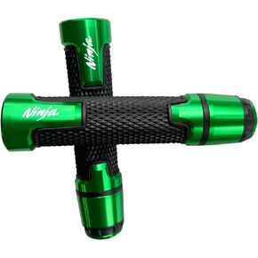 Green Aluminum Motorcycle 22mm 7/8" Engraved Handle Bar Rubber Gel Hand Grips CNC with Bar End 7/8" Compatible with Kawasaki Ninja 300 400 650 250 1000 ZX6R ZX10R ZX14R ZX25R