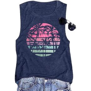 Hawaiian Beach Shirts for Women Summer Palm Tree Graphic Vacation Tops