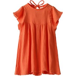 TAOJIAN Toddler Infant Girls' Ruffle Sleeve Cotton Linen Dress Sleeveless Baby Girl Back Tie Dress Kid Casual Sundress