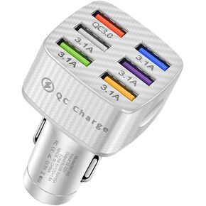 Car Charger Adapter, 6 USB Multi Port Fast Charger, Include QC 3.0 and 5 Other Ports, Auto Quick Charging Adapter for Most Cell Phones, Interior Car Accessories for SUV Truck (Black)