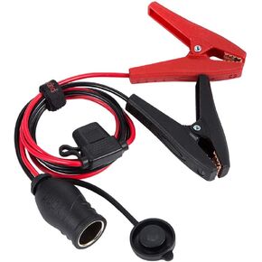Battery Alligator Clips Clamp Clip-on to Female Cigarette Lighter Socket Outlet Boost Cable Heavy-Duty 30A Fuse 12V/24V 12AWG Cord 10Ft