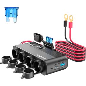 12V Socket Power Outlet, 10FT Cable 24V 216W Multi Port Outlet, 12 Volt Car Cigarette Lighter Socket, Power Supply Car Plug outlet, Extension Cable with Perforated Terminal Direct Battery Adapter
