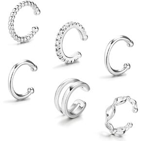 6Pcs Ear Cuff Earrings for Women Non Piercing Helix Cartilage Clip on Earrings 14K Gold Plated Cuff Earrings Adjustable Gold Silver Cuffs Earrings Gifts for Daily Holiday