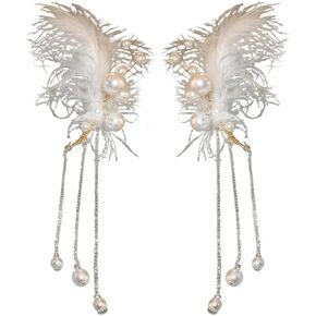 Ear Cuff Earrings for Women Non Piercing Fairy Feather Ear Wrap Cuffs Pearl Tassel Cuffs Clip on Earrings Wedding Jewelry Accessories for Women Girls(1Pair)