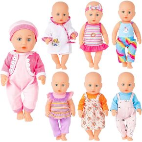 deAO Doll Clothes,7 Set Baby Doll Clothes for 14 Inch Dolls,Doll Clothes Outfits Dress with Hats Doll Accessories,Dress Up Fun(Doll Not Included)