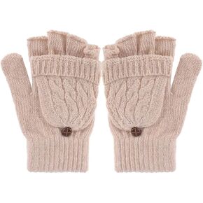 FOMIYES Fingerless Gloves for Women, Winter Knitted With Mitten Cover