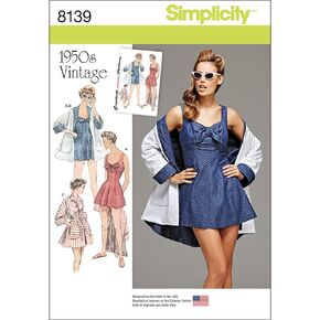 Simplicity 8139 1950's Vintage Fashion Women's Bathing Dress and Beach Coat Sewing Pattern, Sizes 14-22
