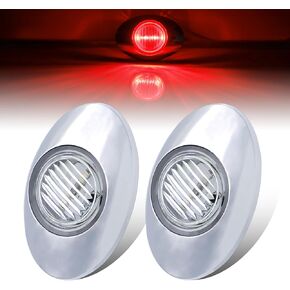 [Pack of 8] 3 Inch Red LED 12V DC Flush Mount Oval Side Marker Light for Trailer RV Pickup Tow Tractor Truck SMD with Chrome Bezel Q0