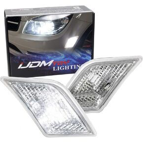iJDMTOY OEM-Spec Euro Clear Cover Lens Front Bumper Side Marker Lamps with White LED CANbus Bulbs, Compatible With 2008-2011 Mercedes W204 Pre-LCI C250 C300 C350 & 2008-13 C63 AMG C-Class