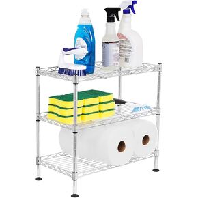 Internet's Best 3-Tier Mini Wire Utility Shelving - Chrome - Shelf - Adjustable Rack Unit - Kitchen Bathroom Pantry Laundry Storage - Under The Sink Organization - Organize Your Cabinets - SPI