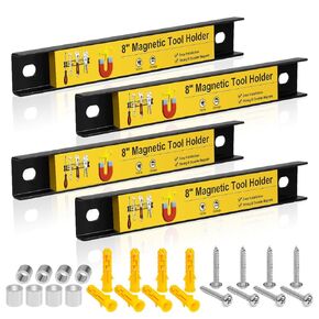 8" Magnetic Tool Holder with Screws, 4 Pack Magnetic Strips Heavy Duty Tool Magnet Bar, Storage Organizer Magnetic Rail Magnetic Tool Bar for Garage Wall Workbench Screwdriver