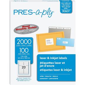 PRES-a-ply Laser Labels, 1 x 4 Inch, White, 2000 Count (30601)