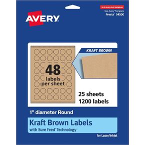 Avery Kraft Brown Round Labels with Sure Feed, 1" Diameter, 720 Kraft Brown Labels, Print-to-The-Edge, Laser/Inkjet Printable Labels