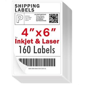 4x6 inch Shipping Labels, Laser and Inkjet Printer Compatible, Multi-Purpose Strong Adhesive Stickers, Matte White 160 Labels