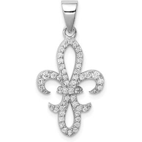 Sterling Silver CZ Cubic Zirconia Fleur de Lis Pendant