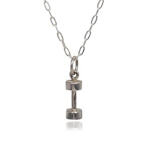 Sterling Silver Teeny Tiny Dumbbell Charm Necklace, 18"