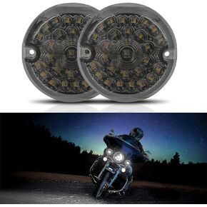 DREAMIZER 3-1/4 Inch Front LED Turn Signal Flat Smoke Lens 1157 Base Amber and White Lamp Compatible with Road Glide Road King Softail Ultra Classic Ultra Limited Electra Glide
