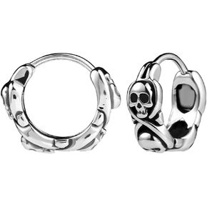 Retro Vintage Stainless Steel Gothic Skull Halloween Biker Cuff Huggie Earrings