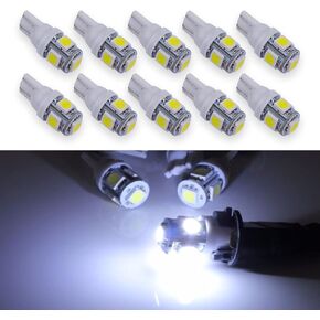 Pack of 10 Car Width Indicator Light, T10 5050 5SMD LED Car Light, LED Light Bulb 6500K White, for Car Dome Map Door Courtesy License Plate Lights (White)
