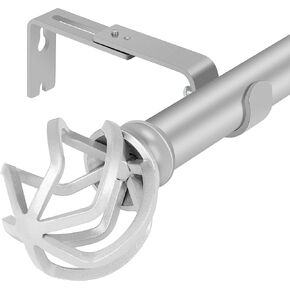 1 inch Single Window Curtain Rod with Twisted Cage Finial,72-144 inch,Matte Silver