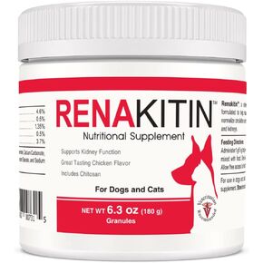 Renakitin Kidney Supplements for Dogs Cats - Contains Chitosan & Calcium Carbonate, Support Optimal Kidney Function, Great Tasting Chicken Flavor, 6.3 oz