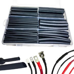 180 pcs 3:1 Ratio Adhesive Heat Shrink Tubing Kit, Marine and Industrial Heat Shrink Tubing, Insulation Seal, 7 Sizes - Black