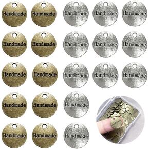 60 قطعة من العلامات المعدنية المصنوعة يدويًا من سبيكة مصنوعة يدويًا قلادة خرز معدنية علامات علامات لهدايا صناعة المجوهرات DIY - 14 ملم - فضية مستديرة + برونزية in Kuwait