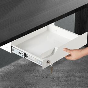 16 inch Secure Under Desk Mounted Pull Out Drawer with Lock for Office Desk Lockable Sliding Storage Organizer for Sit Stand Workstation, Black
