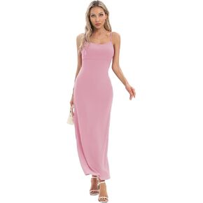 ALENDA DANMOS Women Spaghetti Straps Maxi Dress Open Back Slit Cocktail Party Dress Sleeveless Elegant Evening Gown 332