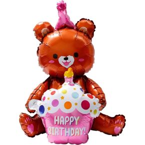 DIWULI Cute Teddy-Bear Balloon - Happy Birthday Balloon, Teddy-Bear Birthday Decorations Supplies Themed Party Foil, Birthday Party Boy Girl, Kids Birthday, We Can Bearly Wait Globo Oso Osito