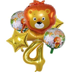DIWULI Lion Balloon Set - Number 4 Balloon Set Gold Happy Birthday, Safari Balloons Decorations, Sweet Jungle Animal Balloons Zoo Wild Theme Boy Girl, Birthday Party Supplies Globo Cumpleaños
