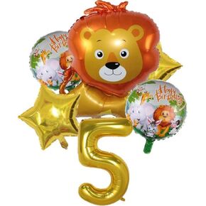 مجموعة بالونات أسد DIWULI - مجموعة بالونات رقم 4 ذهبية عيد ميلاد سعيد، زينة بالونات سفاري، بالونات حيوانات الغابة الحلوة، حديقة الحيوانات ذات الطابع البري، صبي فتاة، لوازم حفلات أعياد الميلاد Globo Cumpleaños in Kuwait