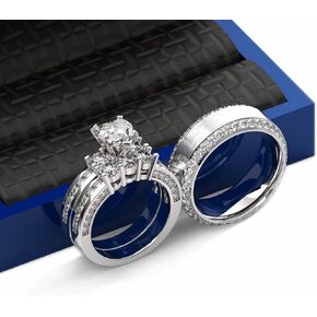 3pc Couples Wedding Ring Sets His And Hers Women Sterling Silve and men Wedding Bands Together With Jewelry Box