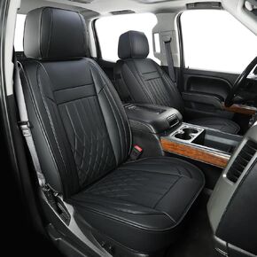Covertopia Silverado Faux Leather Seat Covers, Fit for 2014-2018 Chevy Silverado GMC Sierra 1500 and 2015-2019 2500HD 3500HD Crew Cab (Full Set, Black)