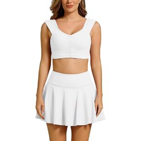 ABOCIW 2 Piece Tennis Dresses for Women High Waist Pleated Tennis Skirt Sports Bra Workout Crop Tank Top Golf Outfits