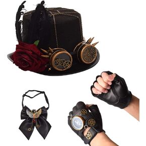 GRACEART Unisex Steampunk Hat Bowtie Gloves