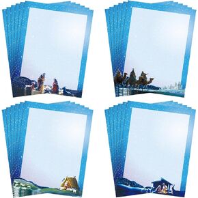 48 Sheets Christmas Nativity Stationary Paper 8.5 x 11'' Printer Paper Christmas Letter Paper Writing Paper Holiday Letterhead for Notes Greeting Cards Invitations Office School Printing