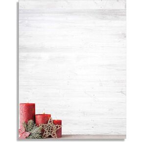 Red Christmas Candles Holiday Stationery Paper - 80 Sheets of Letterhead for Winter & Christmas Events