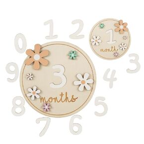 Baby Months Signs, Wooden Baby Monthly Cards Flower Style Baby Keepsake Newborn Sign with 11 Numbers Baby Announcement Sign for Baby Growth Record Milestone