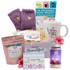 New Mom Gift Basket – 16-Pcs Congrats on Pregnancy Gift Basket for Mom to Be with Logbook, Affirmation Cards, Pregnancy Tea -1st Trimester Pregnancy Gifts, Pregnancy Care Package by SHE FEELS LOVED