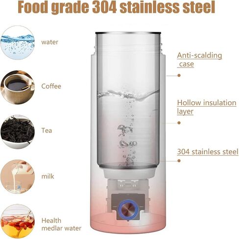 Travel Electric Kettle,400ml Portable Electric Kettle,Hot Water Kettle 304 Stainless Steel with Auto Shut-Off & Boil Dry Protection,Fast Boil Electric Tea Coffee Kettle with Keep Warm Function(white) in Saudi Arabia