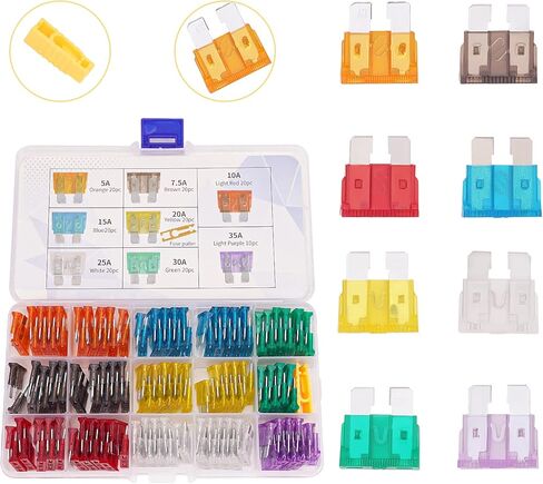 مجموعة متنوعة من 150 قطعة من صمامات السيارة، صمامات السيارات من نوع الشفرة، صمامات السيارات - قياسية (5A 7.5A 10A 15A 20A 25A 30A 35A) للسيارة/SUV/ATV/الشاحنة/السيارات/الدراجات النارية/القارب/التخييم RV ATC/APR in Kuwait