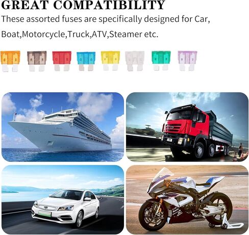 مجموعة متنوعة من 150 قطعة من صمامات السيارة، صمامات السيارات من نوع الشفرة، صمامات السيارات - قياسية (5A 7.5A 10A 15A 20A 25A 30A 35A) للسيارة/SUV/ATV/الشاحنة/السيارات/الدراجات النارية/القارب/التخييم RV ATC/APR in Kuwait