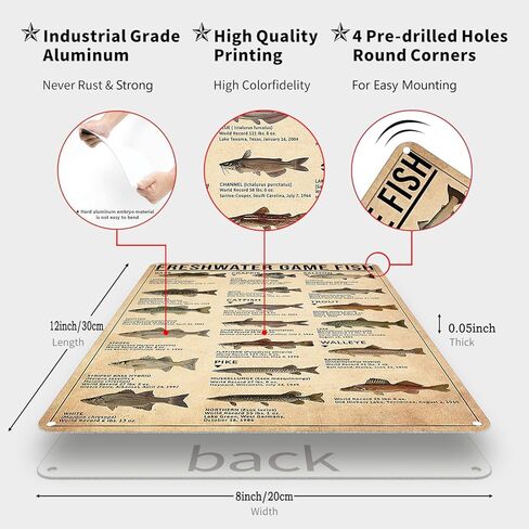 هدايا صيد السمك للأولاد، علامة قصدير للمعرفة بمياه عذبة عتيقة للرجال، غرفة نوم كهف، منزل البحيرة، كابينة جدار ديكور فني 8 × 12 بوصة (3069) in Saudi Arabia