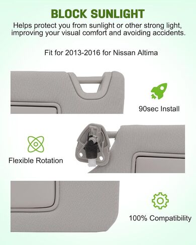 SCITOO Left Driver Side Sun Visor Assembly 2013 2014 2015 2016 for Nissan Altima with Sunroof ( Gray ) in Saudi Arabia