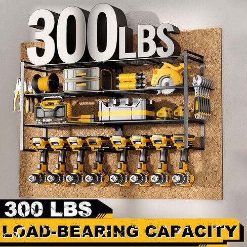 Ronlap منظم أدوات الطاقة على الحائط، 8 حامل مثقاب على الحائط 4 طبقات منظمات الأدوات ورف التخزين لتنظيم المرآب رف منظم الأدوات اللاسلكي مع مفك براغي وحامل مطرقة in Kuwait