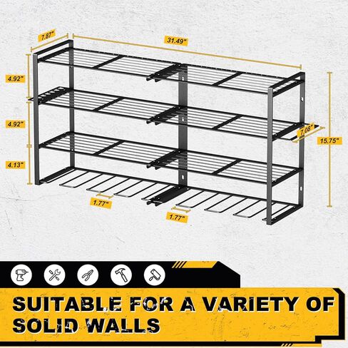 Ronlap منظم أدوات الطاقة على الحائط، 8 حامل مثقاب على الحائط 4 طبقات منظمات الأدوات ورف التخزين لتنظيم المرآب رف منظم الأدوات اللاسلكي مع مفك براغي وحامل مطرقة in Kuwait